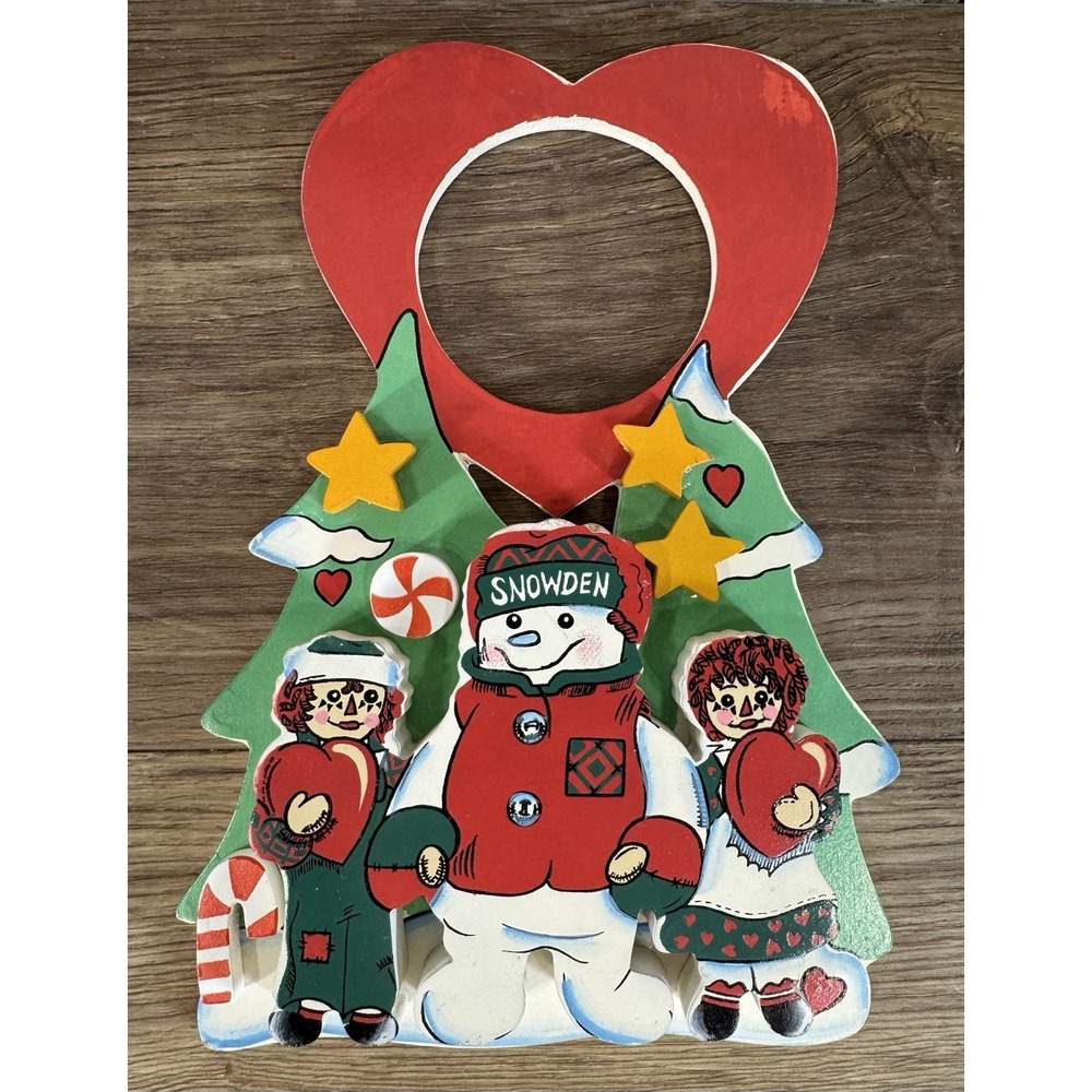 Vintage Snowden Friends Raggedy Ann Andy Wood Christmas Door Hanger Y2K 1990s 3D